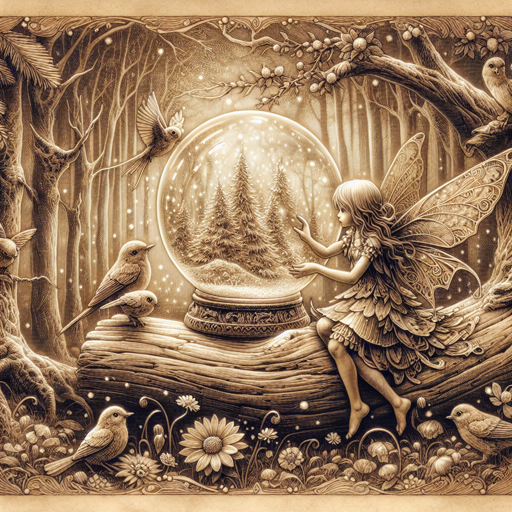 Fairy in Enchanted Forest with Magical Snow Globe
