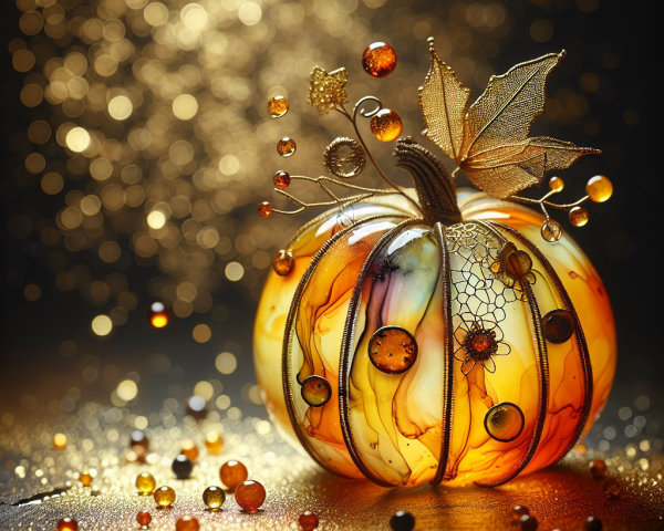 Intricately Designed Pumpkin with Golden Details