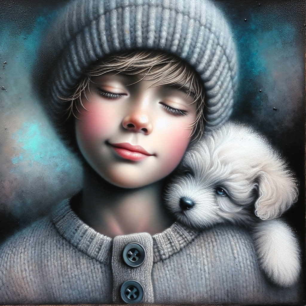 Young Boy with Puppy in Serene Cozy Setting