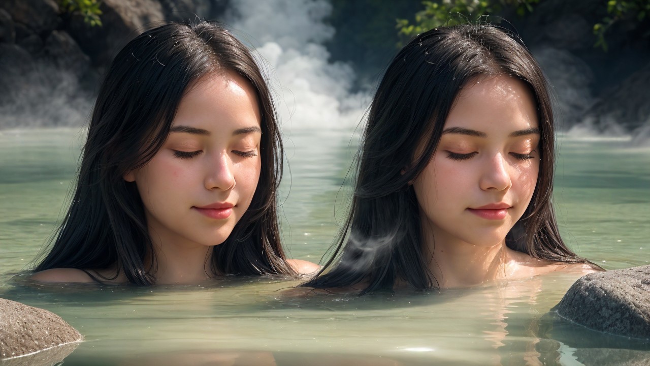 Clones of East-Asian Women in Light Green Water