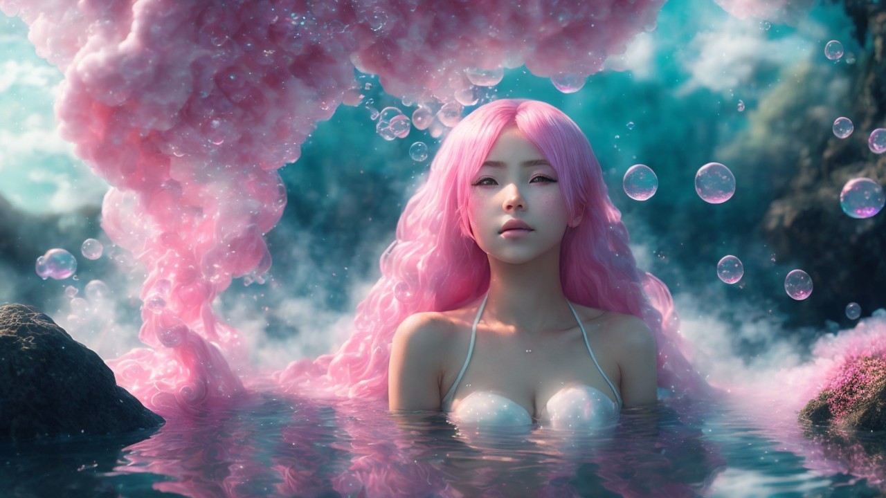 Ethereal Mermaid with Pink Hair in Mystical Water
