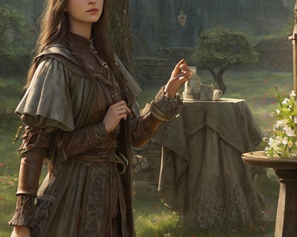 Enchanted Forest with Young Woman and Stone Altar