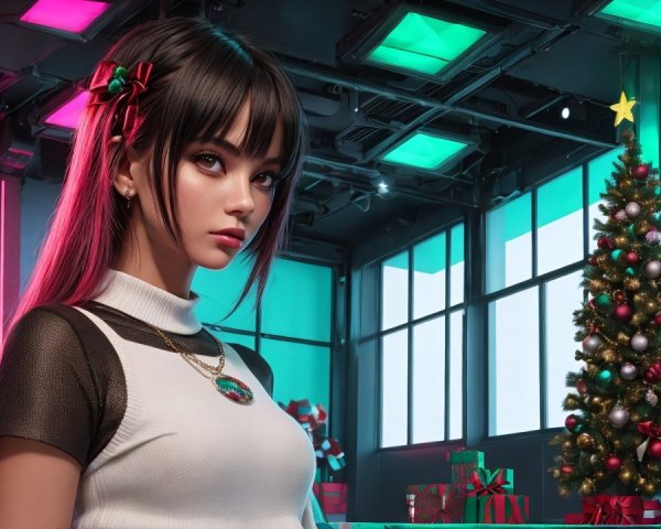 Anime-Inspired Woman in Festive Room Setting