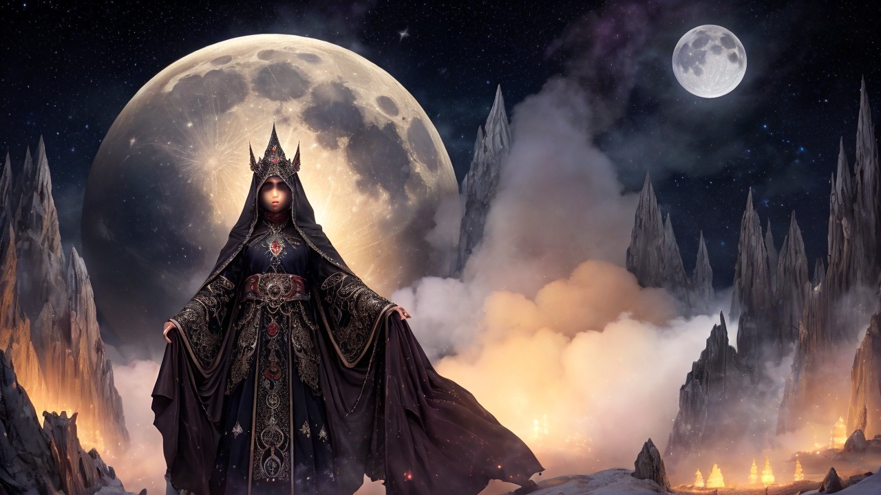 Regal Young Woman in Dark Blue Medieval Fantasy Dress