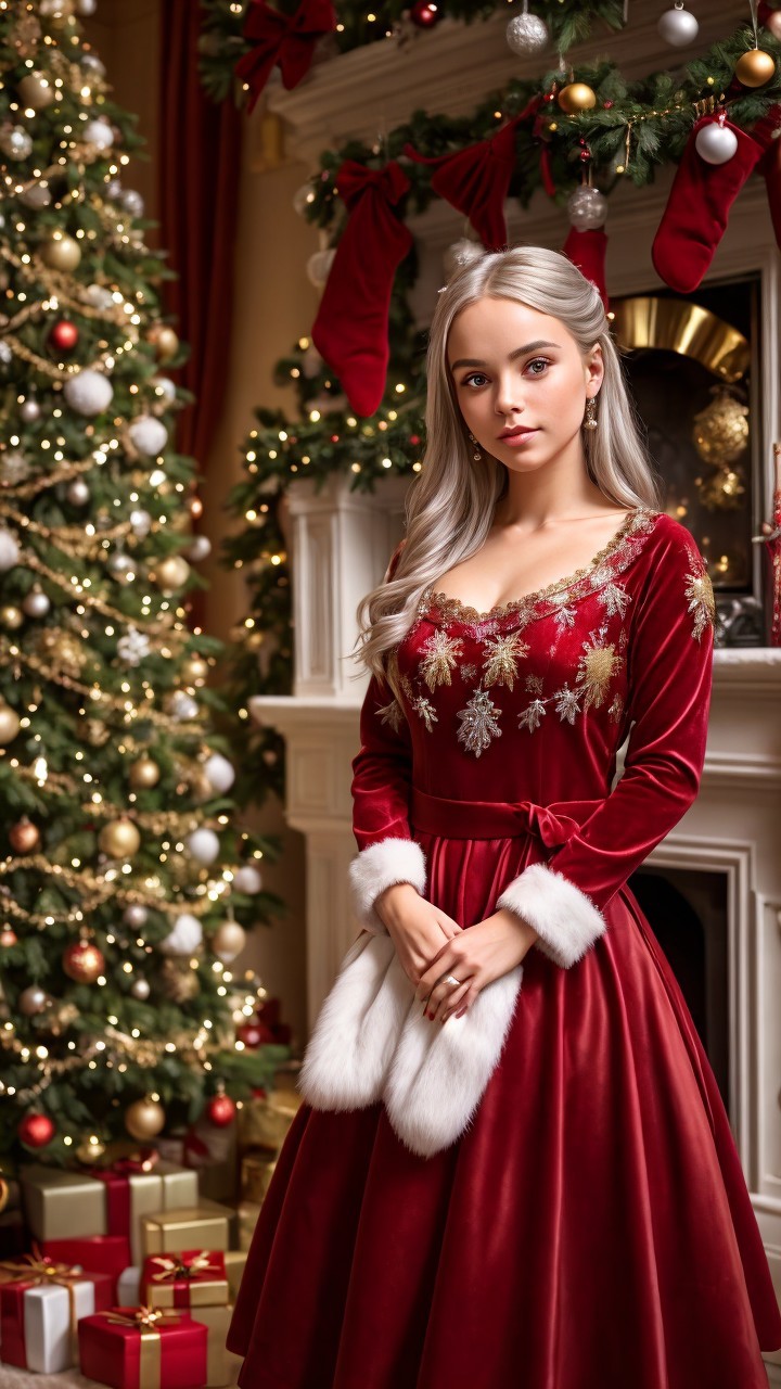 Digital Painting of Woman in Festive Christmas Scene