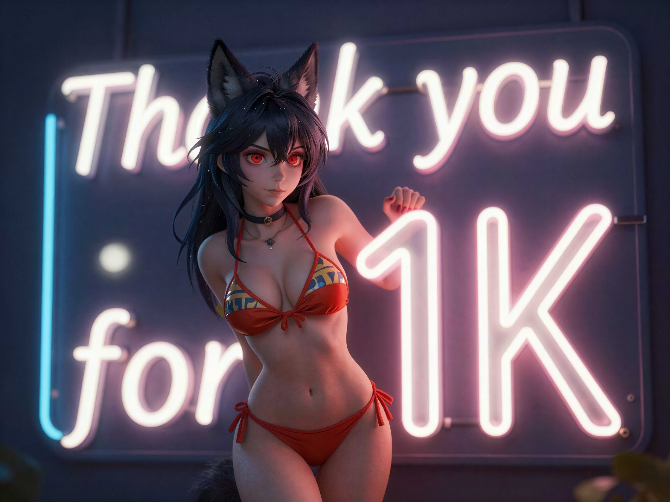 Anime-Style Illustration of Woman in Neon Setting