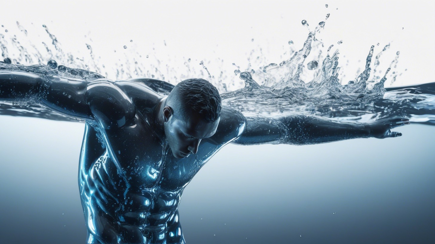Sculpted Man Half-Submerged in Glowing Water
