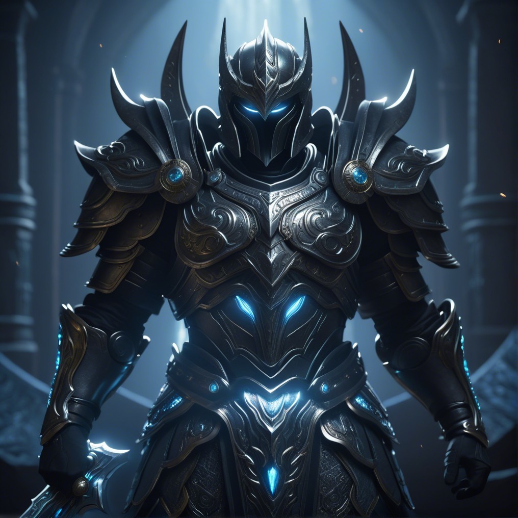 Armored Warrior in Dark Armor with Blue Accents
