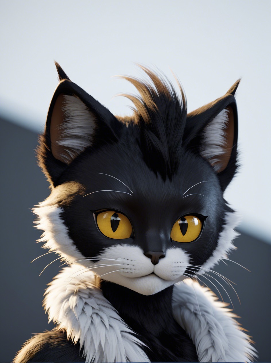 Photorealistic 3D Render of Tuxedo Cat with Halo Light