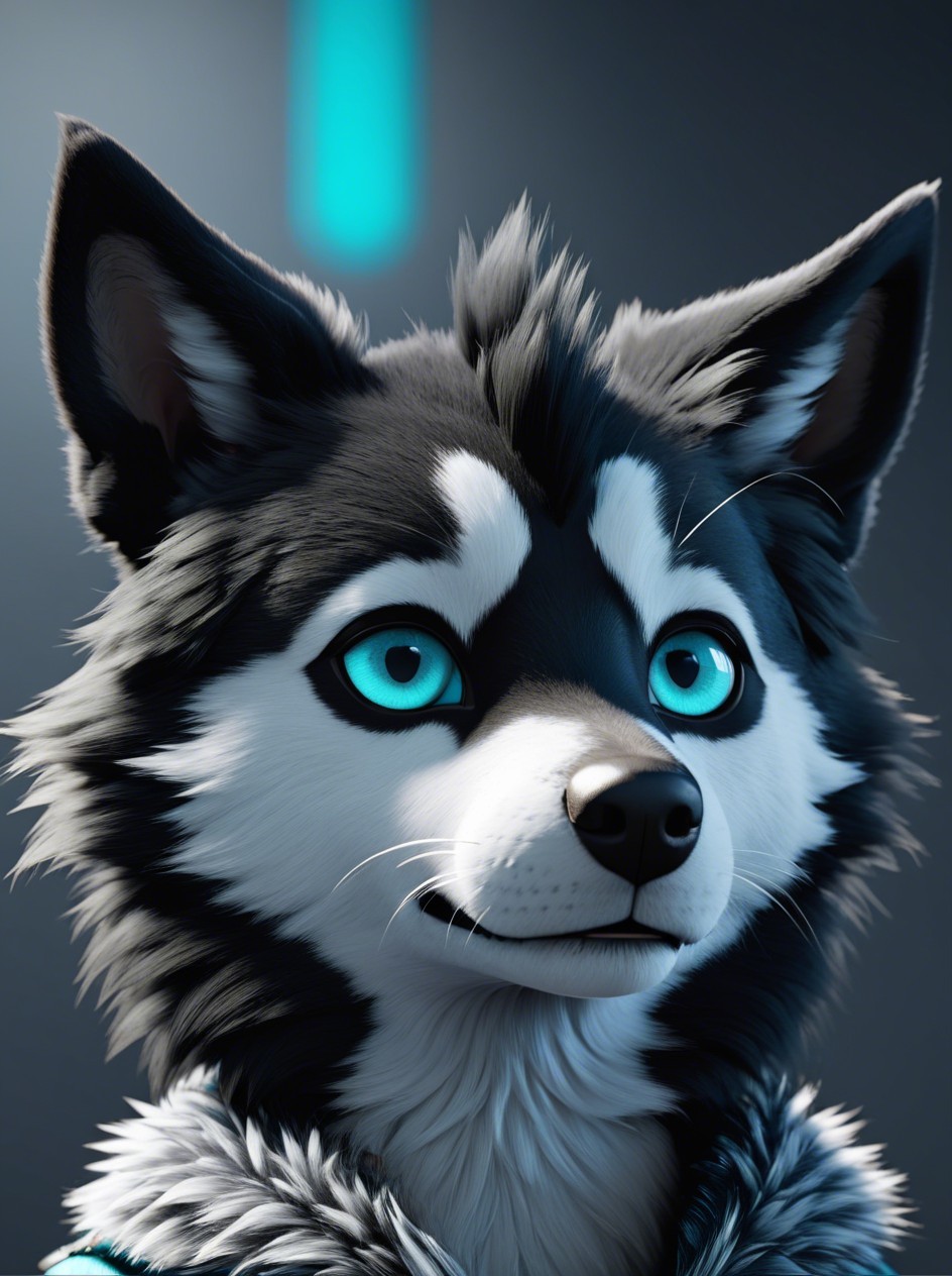 Close-up of a realistic anthropomorphic husky dog