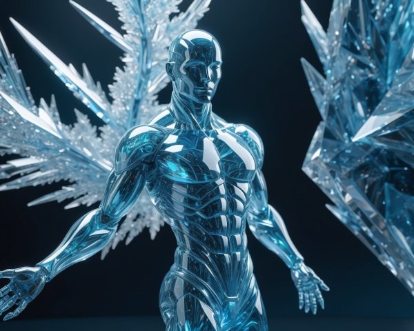 Translucent Muscular Humanoid Figure in Dark Background