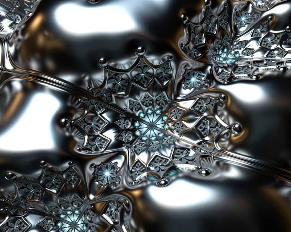 Intricate Metallic Snowflake Pattern on Liquid Surface