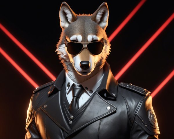 Humanoid wolf in anthropomorphic art with geometric lighting