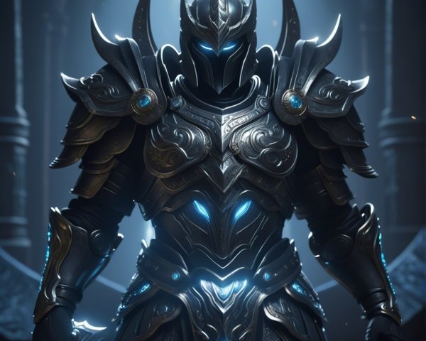 Armored Warrior in Dark Armor with Blue Accents