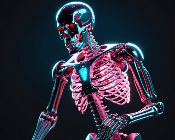 Futuristic Skeleton with Neon Lights and Metallic Details