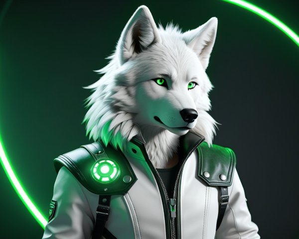 Furry Art Portrait of a White Anthropomorphic Wolf