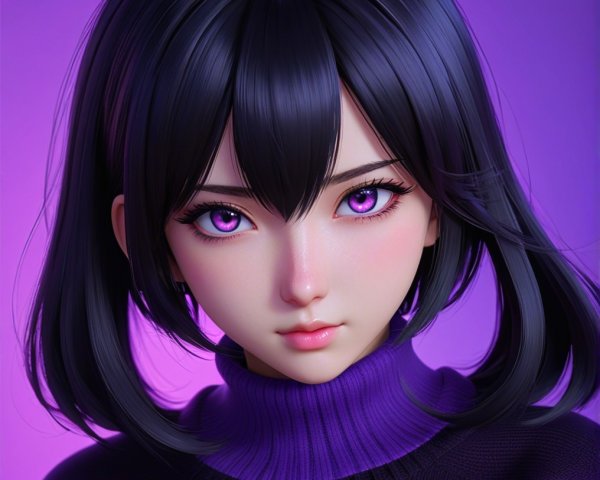 Close-Up Portrait of a Female Character with Purple Eyes