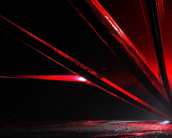 Close-up of dark metallic surfaces with red neon light