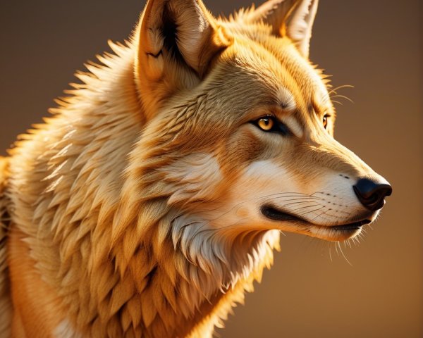 Close-Up of a Majestic Wolf with Golden Fur
