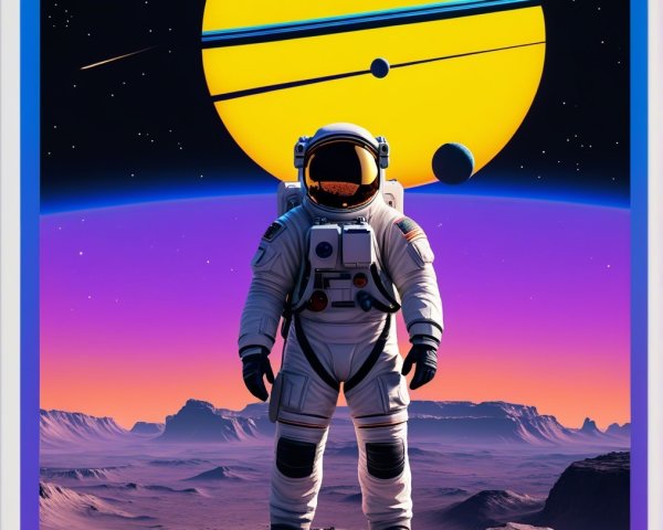 Astronaut Silhouette Against Vibrant Distant Planet Sunset
