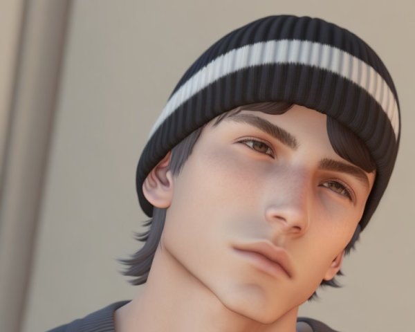 Young man in beanie and sweater in soft lighting