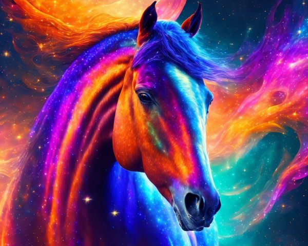 Mythical Horse with Galaxy Mane in Detailed Painting