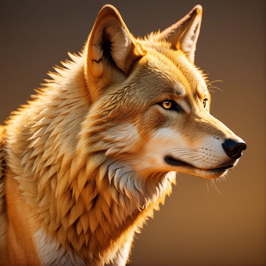 Close-Up of a Majestic Wolf with Golden Fur