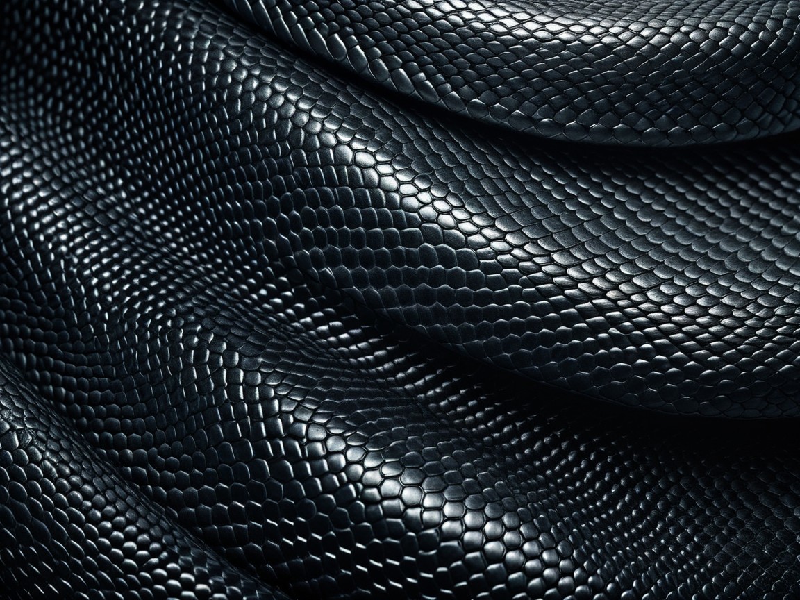 Close-Up of Glossy Black Snake Scales with Highlights