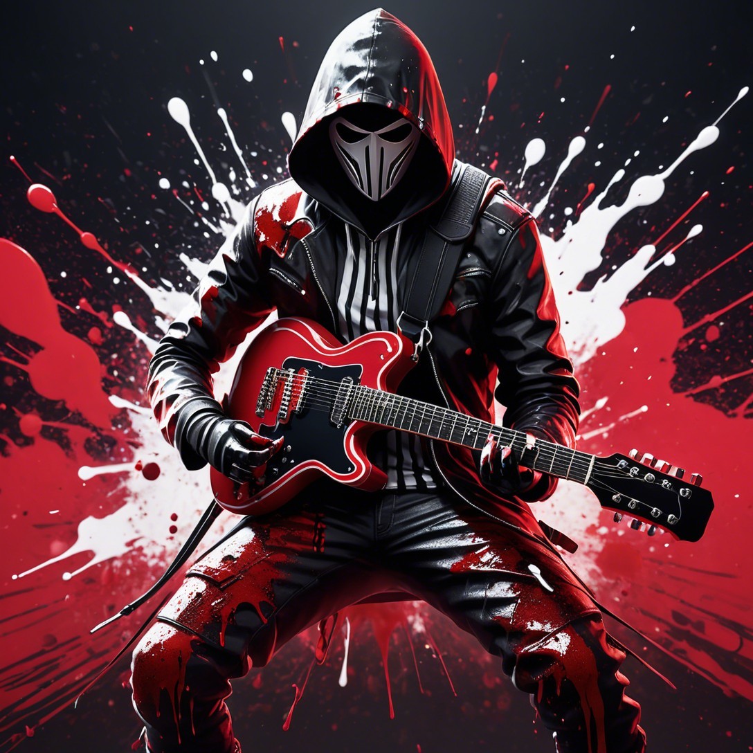 Dynamic Digital Painting of a Guitarist with Skull Mask