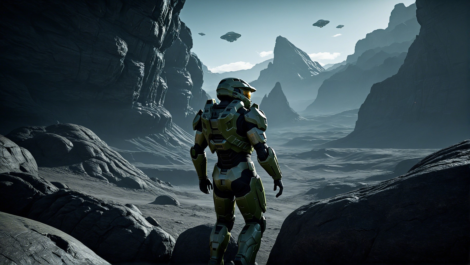 Cinematic Digital Painting of Master Chief on Alien Planet