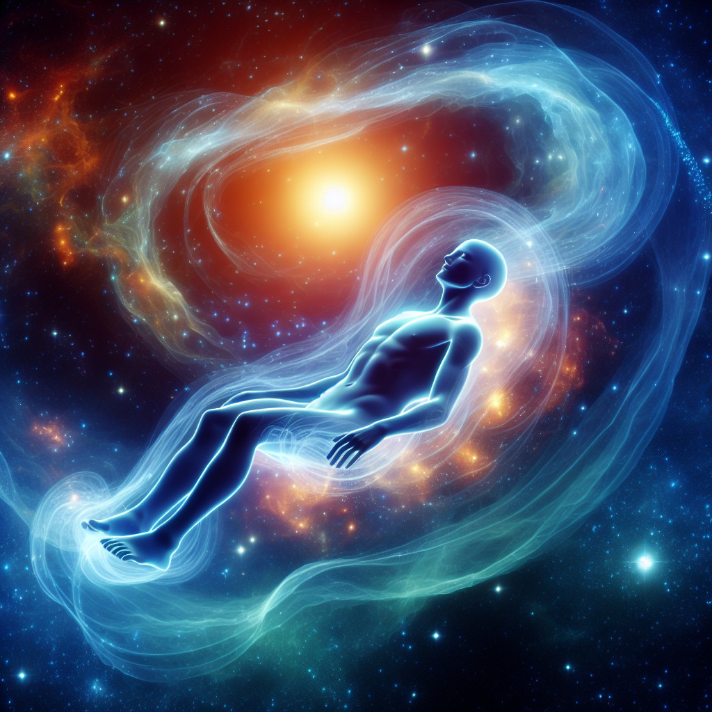 Ethereal Figure in Vibrant Cosmic Space Scene