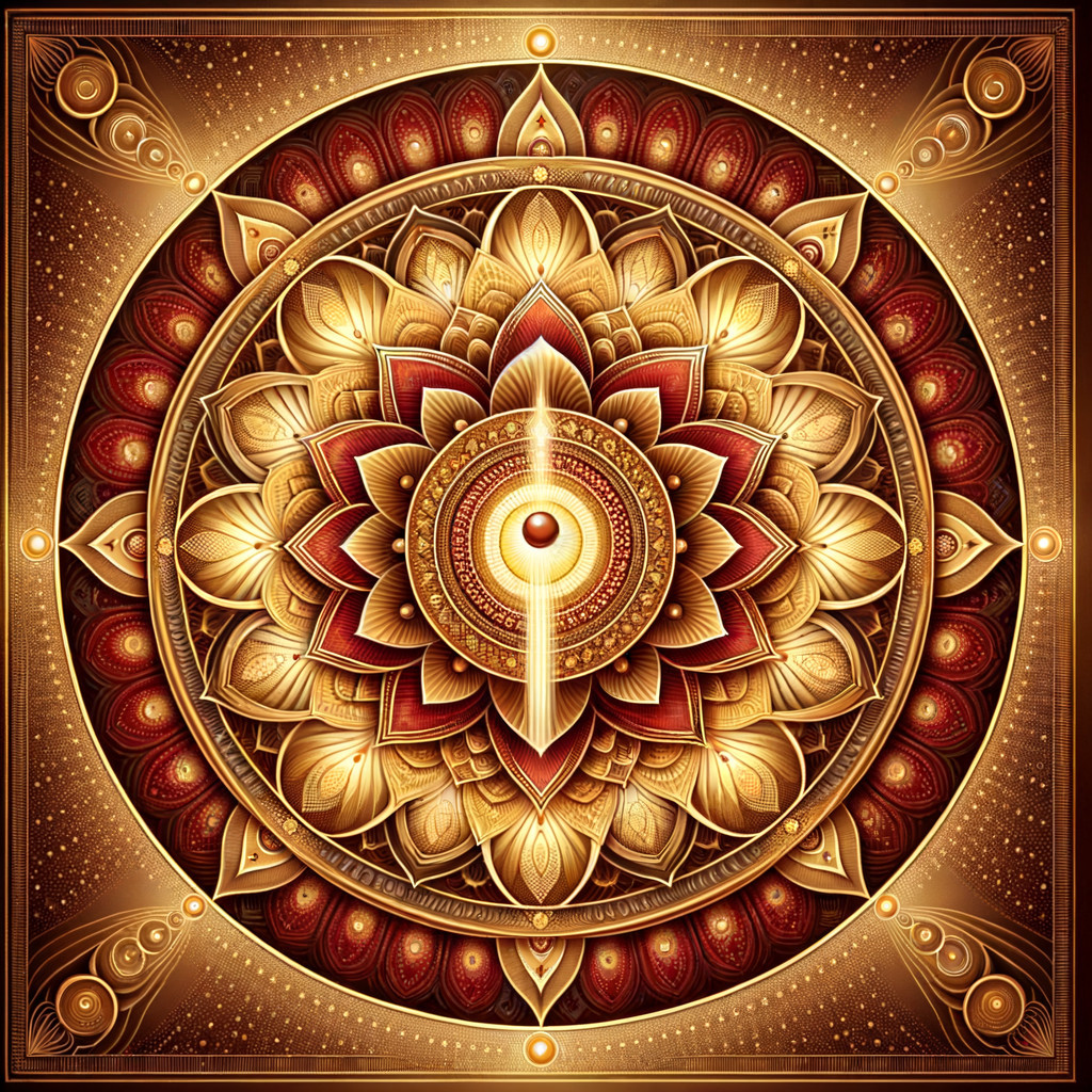 Intricate Golden and Red Mandala with Floral Patterns