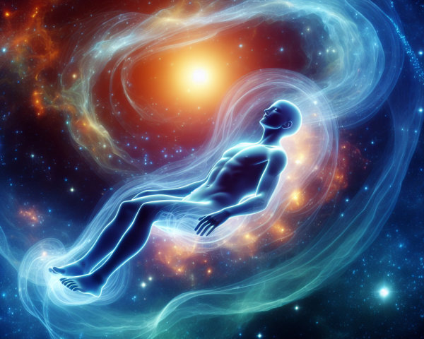 Ethereal Figure in Vibrant Cosmic Space Scene