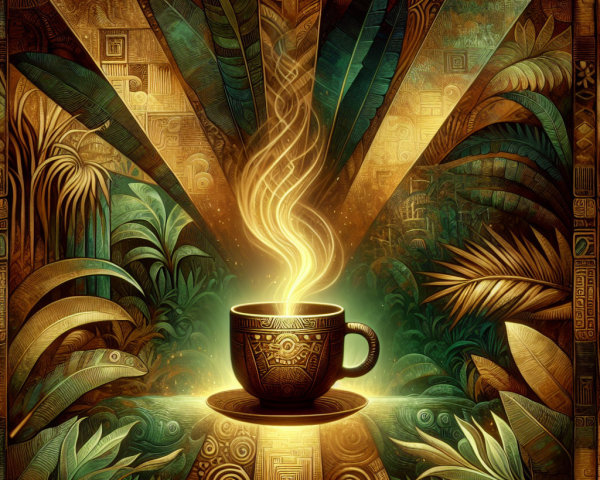 Coffee Cup Surrounded by Greenery and Golden Light