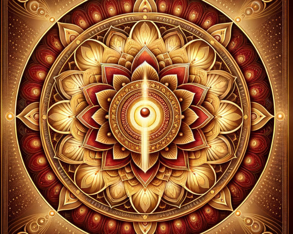 Intricate Golden and Red Mandala with Floral Patterns