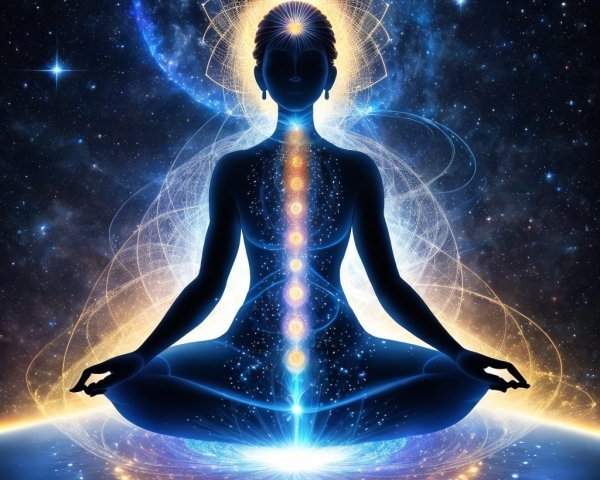 Meditative Figure Against Cosmic Starry Background