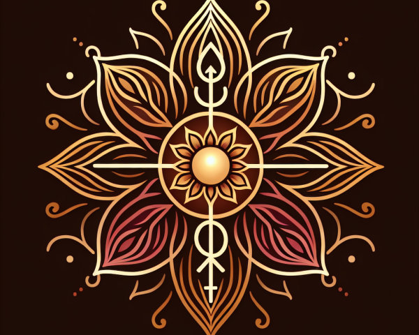Intricate Mandala Design with Sun Motif and Petals