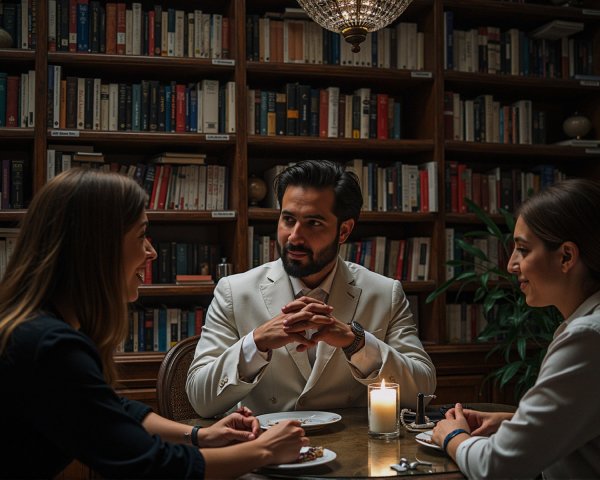Cozy Study Scene with Three Individuals in Discussion