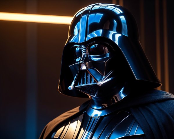 Tall figure in black armor with a dark cape