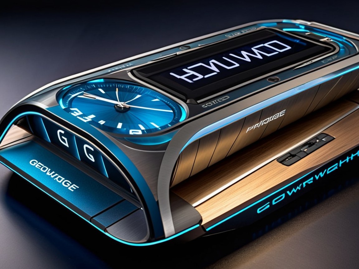 Futuristic High-Tech Clock with Analog and Digital Display