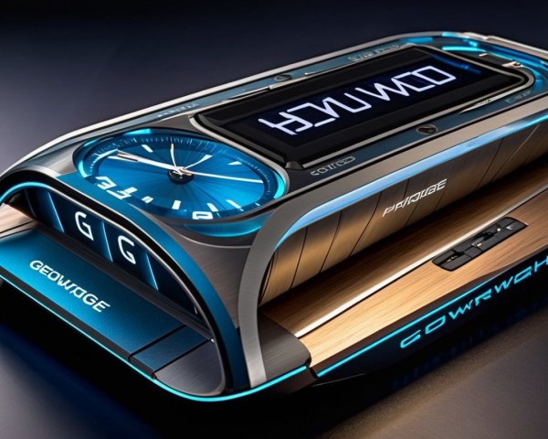 Futuristic High-Tech Clock with Analog and Digital Display