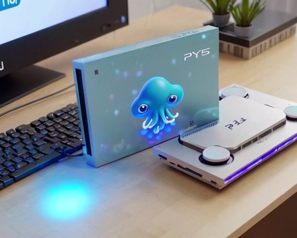 Modern Gaming Setup with Console and Vibrant Accents