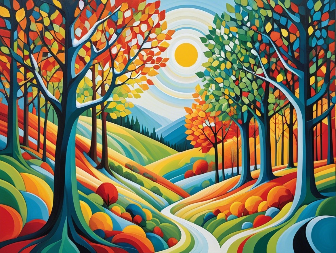 Vibrant Abstract Landscape with Colorful Trees and Hills