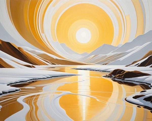 Serene Landscape with River and Snow-Capped Mountains