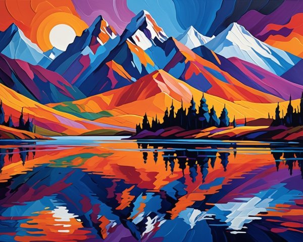 Vibrant Landscape with Snow-Capped Mountains and Lake