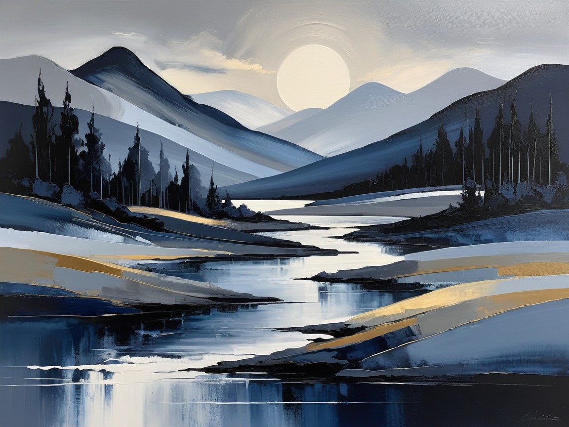 Serene Landscape with Mountains and Gentle River