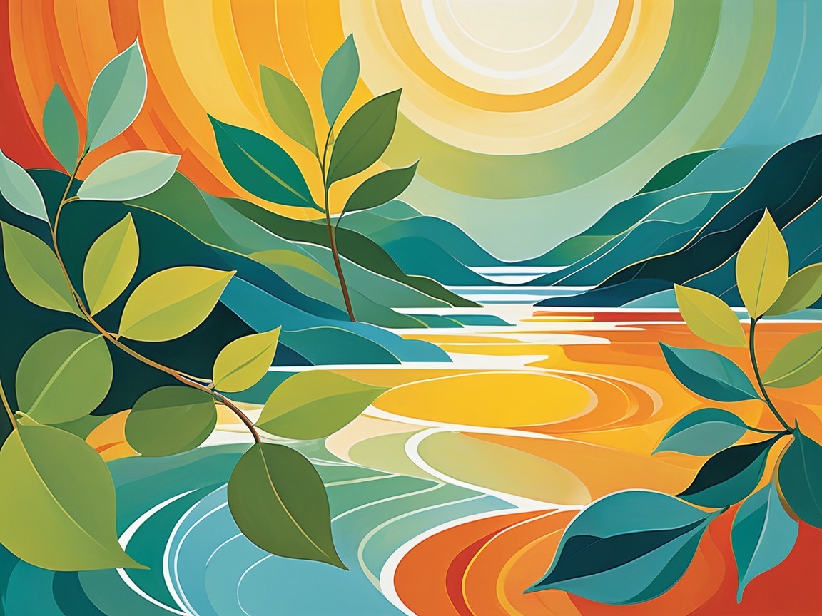 Vibrant Abstract Landscape with Bright Colors and Sun