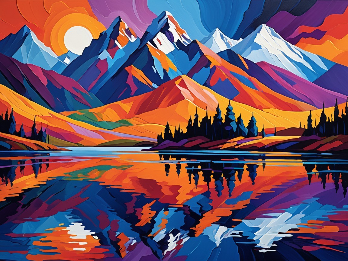 Vibrant Landscape with Snow-Capped Mountains and Lake