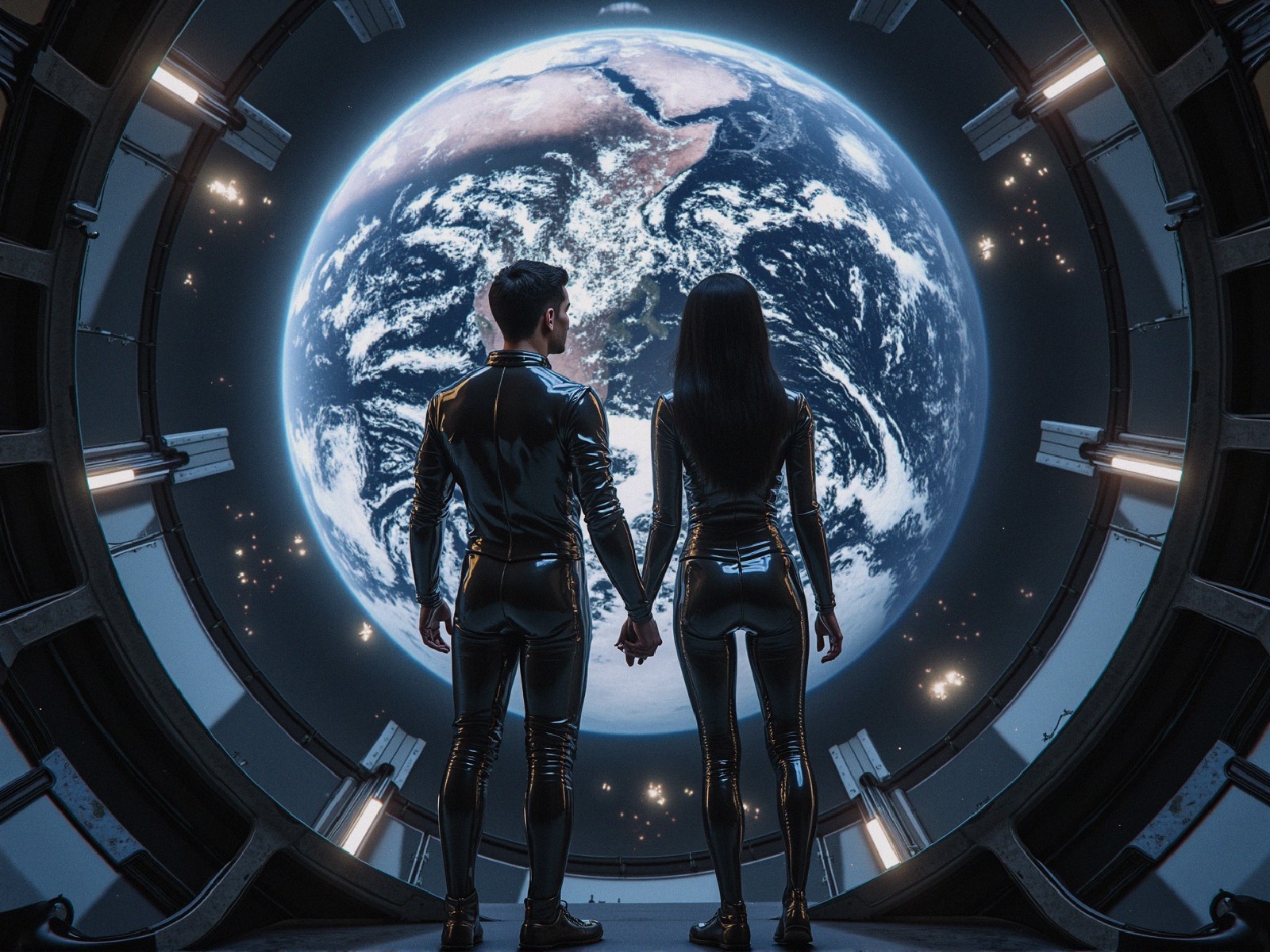 Futuristic Space View of Earth from Circular Window