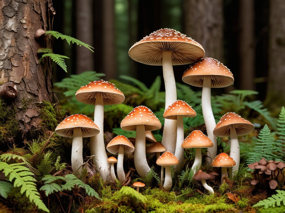 Vibrant Mushrooms in a Lush Forest Setting